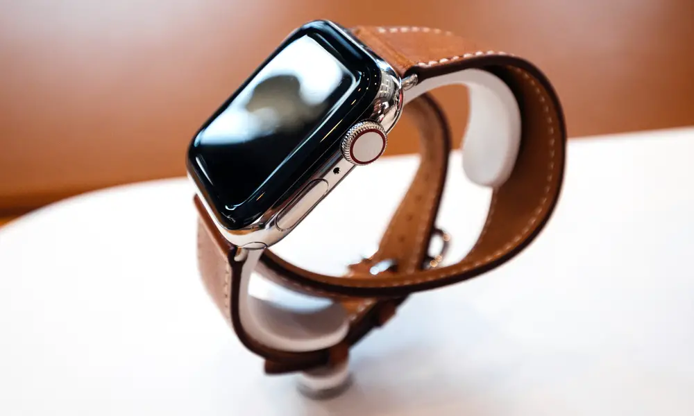 Apple Watch with Brown Leather Strap