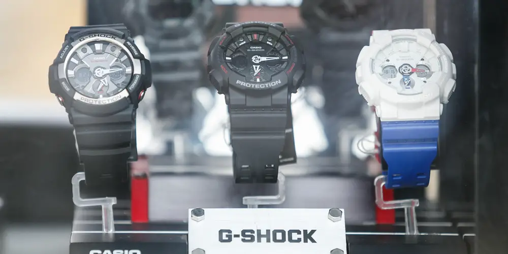 Casio G-shock wrist watches in shop