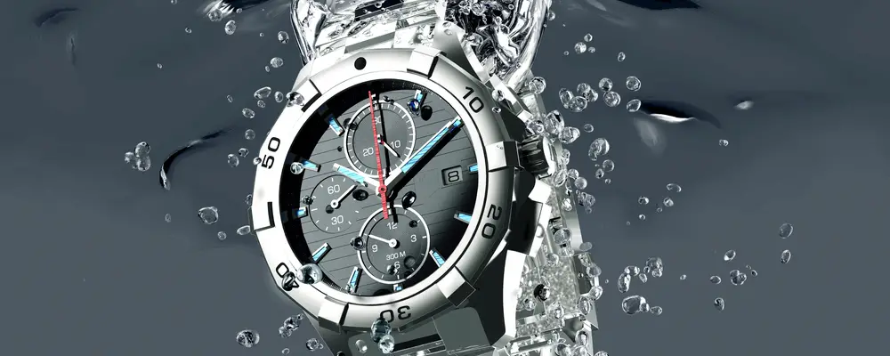 wrist watch is splashing in water