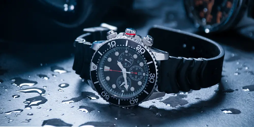 Dive watch and old depth gauge.